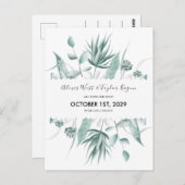 水彩ユーカリと多肉植物の結婚式お知らせ ポストカード (正面/裏面)