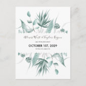 水彩ユーカリと多肉植物の結婚式お知らせ ポストカード (正面)