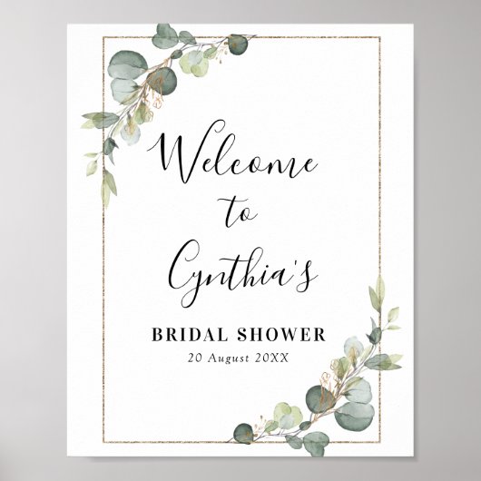 水彩ユーカリのウェディングシャワー歓迎看板 ポスター (正面)