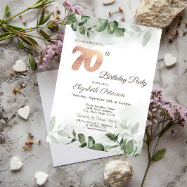 水彩ユーカリのグリーン 70歳の誕生日パーティー 招待状