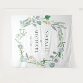 水彩ユーカリの生け垣グリーンウェディング タペストリー (正面(横))