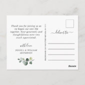 水彩ユーカリの結婚写真ありがとう ポストカード (裏面)