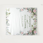 水彩ユーカリの結婚写真ブース背景 タペストリー (正面(横))