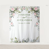 水彩ユーカリの結婚写真ブース背景 タペストリー (正面)