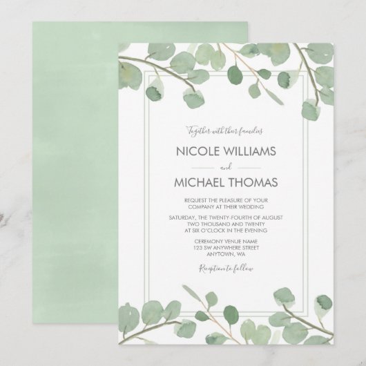 水彩ユーカリの結婚式招待状 招待状 (正面/裏面)