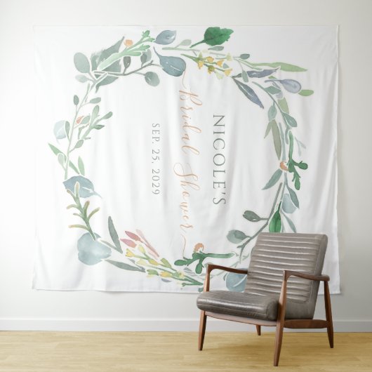 水彩ユーカリの花輪 ブライダルシャワー タペストリー (インサイチュ(横))