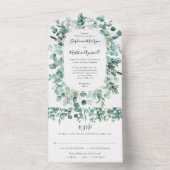 水彩ユーカリの葉のウェディングステーショナリー オールインワン招待状 (内側)