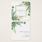 水彩ユーカリの葉のスクエア名刺 (正面&裏面)