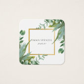 水彩ユーカリの葉のスクエア名刺 (正面)