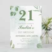 水彩ユーカリの葉 21歳の誕生日パーティー 招待状 (スタンド正面)