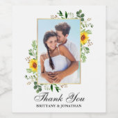 水彩ユーカリひまわり結婚の花ありがとう ワインラベル (シングルラベル)