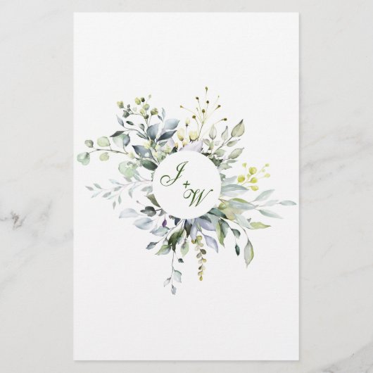 水彩ユーカリグリーンウェディングディナーメニュー (裏面)