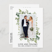 水彩ユーカリグリーンウェディング感謝 ポストカード (正面/裏面)