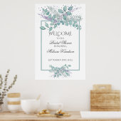 水彩ユーカリグリーンウェルカムサイン ポスター (キッチン)