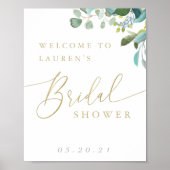 水彩ユーカリグリーンウェルカム シグネチャー ブライダルシャワー ポスター (正面)