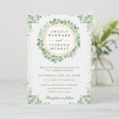 水彩ユーカリグリーンリースウェディング 招待状 (スタンド正面)