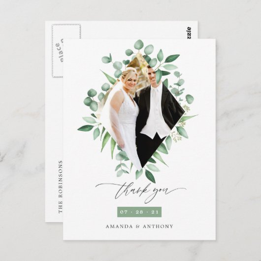 水彩ユーカリグリーン森林の感謝 ポストカード (正面/裏面)