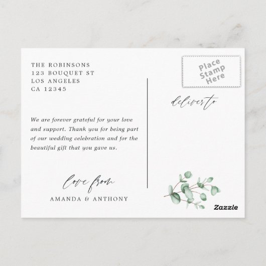 水彩ユーカリグリーン森林の感謝 ポストカード (裏面)