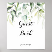 水彩ユーカリグリーン装飾 ゲストブックサイン ポスター (正面)