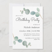 水彩ユーカリグリーン誕生日パーティー 招待状 (正面)