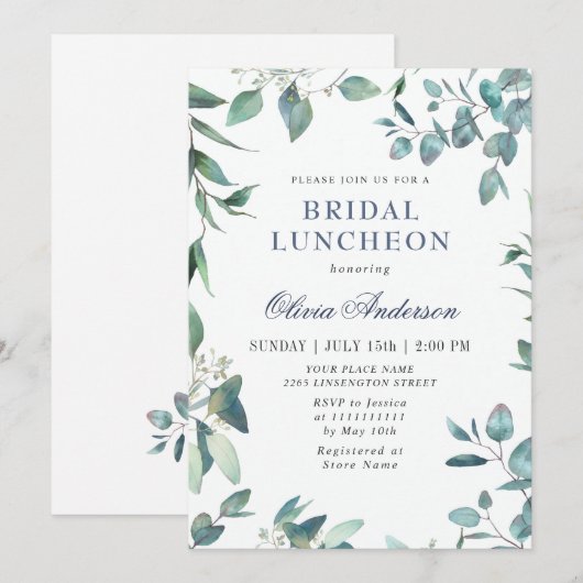 水彩ユーカリグリーン ウェディングランチ 招待状 (正面/裏面)