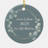 水彩ユーカリパーソナライズされたオーナメント セラミックオーナメント (正面)