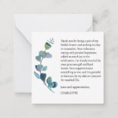 水彩ユーカリブライダルシャワーサンキューユー ノートカード (裏面)