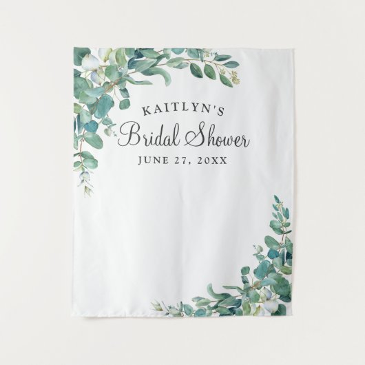 水彩ユーカリブライダルシャワーフォトブース タペストリー (正面)