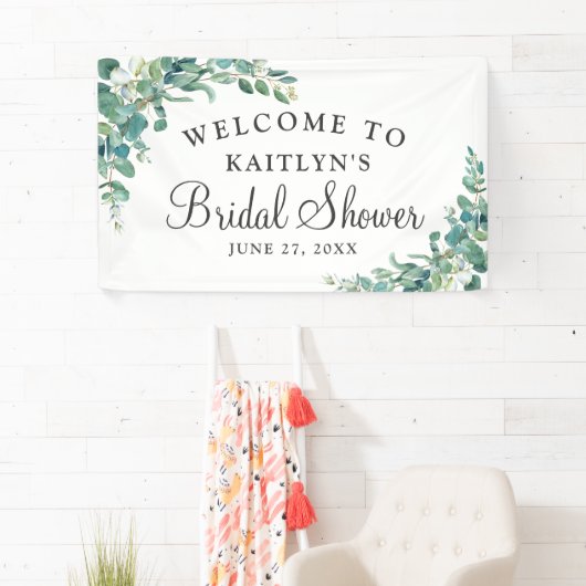 水彩ユーカリブライダルシャワー歓迎 横断幕 (インサイチュ)