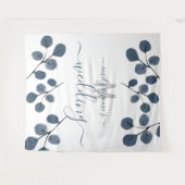 水彩ユーカリブルーボタニカルウェディングデー タペストリー (正面(横))