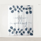 水彩ユーカリブルー植物ウェディングデー タペストリー (正面)