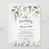 水彩ユーカリプスグリーンリーグラードパーティー 招待状 (正面)