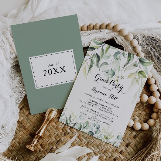 水彩ユーカリプスグリーンリーグラードパーティー 招待状