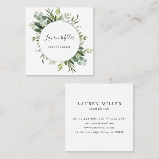 水彩ユーカリプスグリーンリーリース スクエア名刺 (正面/裏面)