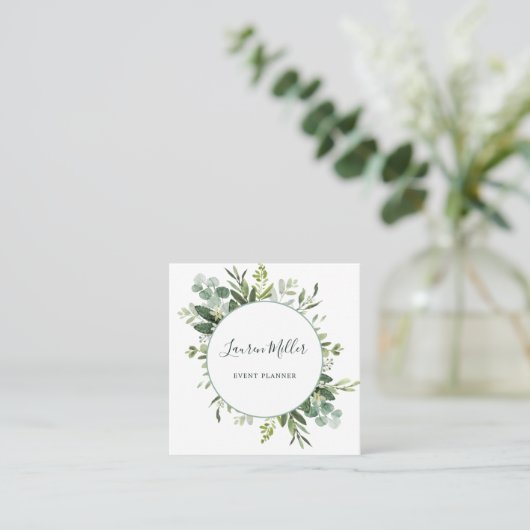 水彩ユーカリプスグリーンリーリース スクエア名刺 (スタンド正面)