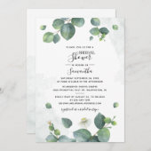 水彩ユーカリプタススクリプトブライダルシャワー 招待状 (正面/裏面)