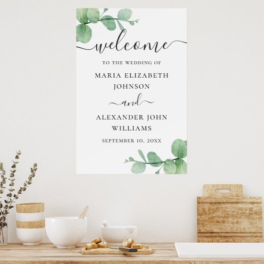 水彩ユーカリプタス結婚スクリプトの歓迎 ポスター (キッチン)