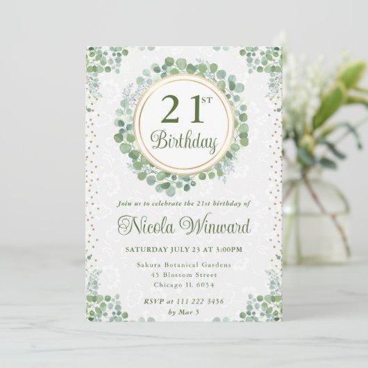 水彩ユーカリプトゥスグリーンリース誕生日 招待状 (スタンド正面)