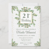 水彩ユーカリプトゥスグリーンリース誕生日 招待状 (正面)