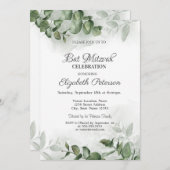 水彩ユーカリプトゥスグリーンリーバー（ユダヤ教の）バル・ミツバー 招待状 (正面/裏面)