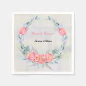 水彩ユーカリリースとピンクローズ スタンダードカクテルナプキン (正面)