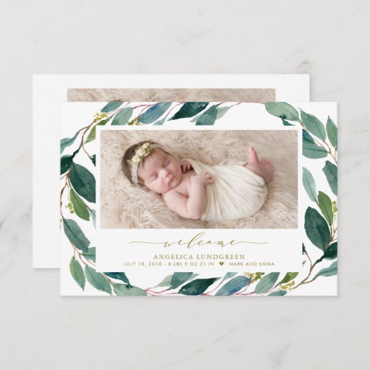 水彩ユーカリリース誕生発表 案内状 (正面/裏面)