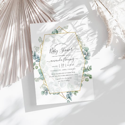水彩ユーカリ幾何学ベビーシャワー 招待状