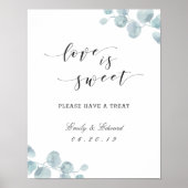 水彩ユーカリ庭園の結婚式デザートテーブル ポスター (正面)