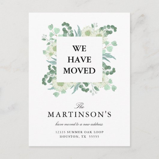 水彩ユーカリ引っ越しました新住所 ポストカード (正面)