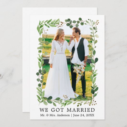 水彩ユーカリ得結婚したプ結婚ス 案内状 (正面/裏面)