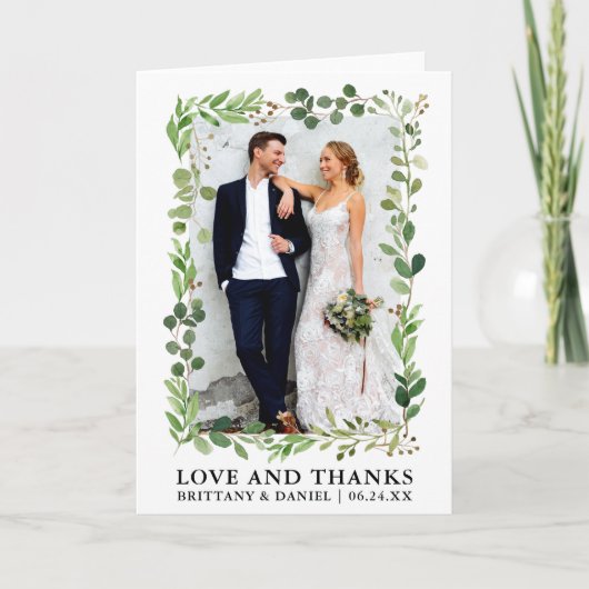 水彩ユーカリ愛と折りたた感謝していみ サンキューカード (正面)