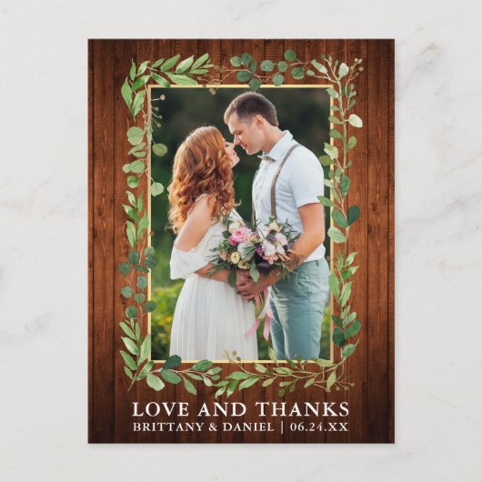 水彩ユーカリ材 ゴールド ラブアンドサンクス ポストカード (正面)