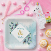 水彩ユーカリ植物のボタニカルウェディング ペーパープレート (パーティー)