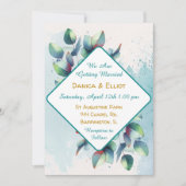 水彩ユーカリ植物グリーンウェディング 招待状 (正面)